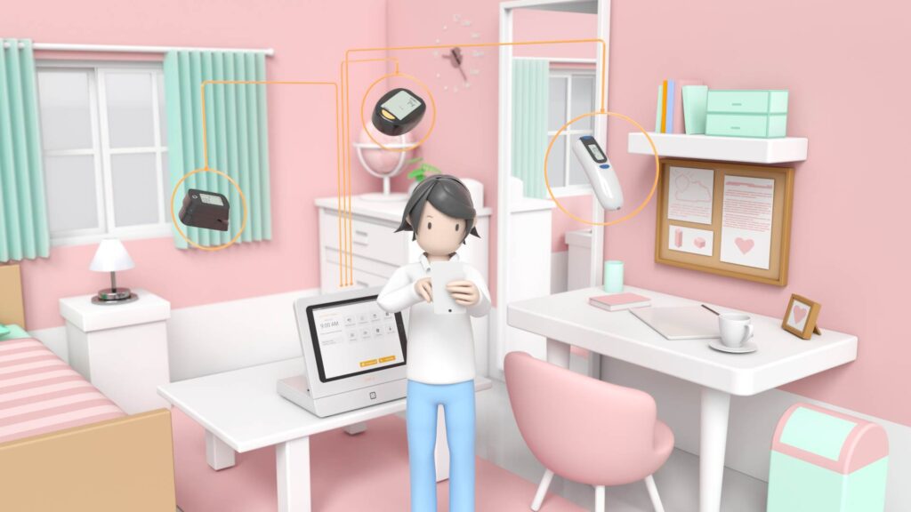 모바일 의료 플랫폼 인터페이스를 표현한 3D 애니메이션