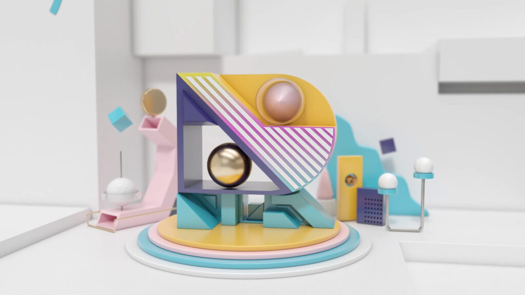 레즐러 브랜드 키워드를 표현하는 3D 오브젝트와 모션 디자인 장면