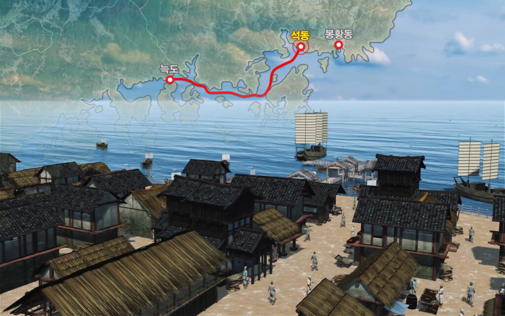가야의 해상 교역 항로를 3D그래픽으로 시각화한 전시영상