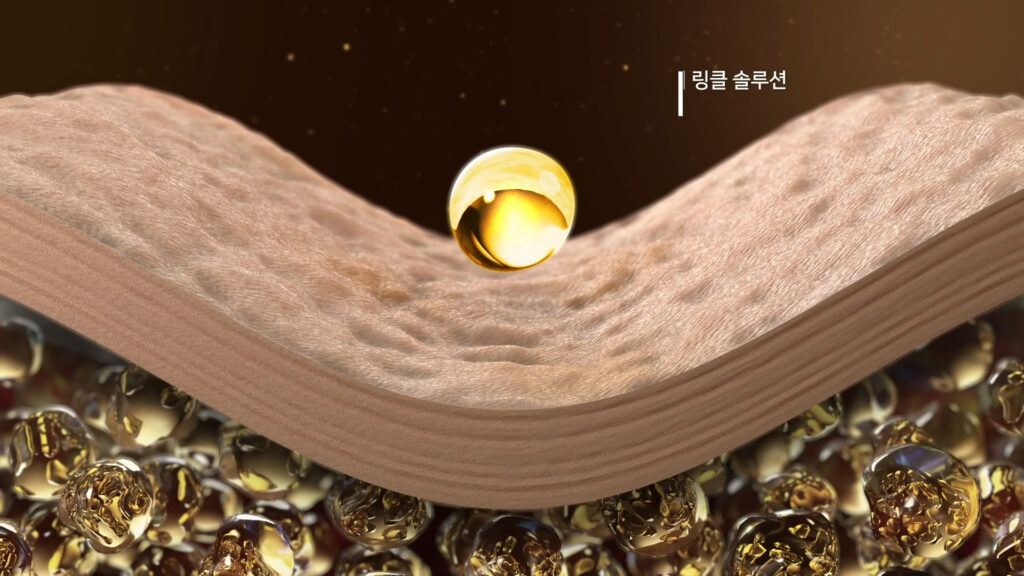 Gold PTT 마이크로 파티클과 피부 구조 3D 시각화