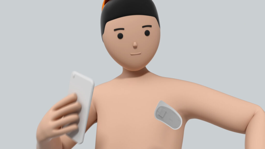 웨어러블 패치를 신체에 부착해 체온을 측정하는 mobiCARE TEMP 의료기기