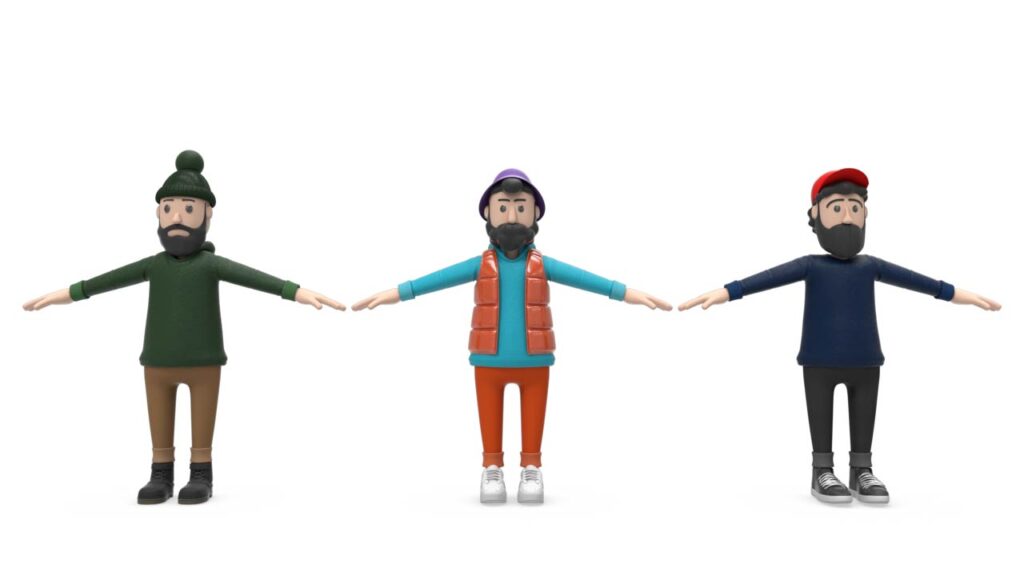 브랜드 캐릭터 3종의 최종 3D 모델링 결과